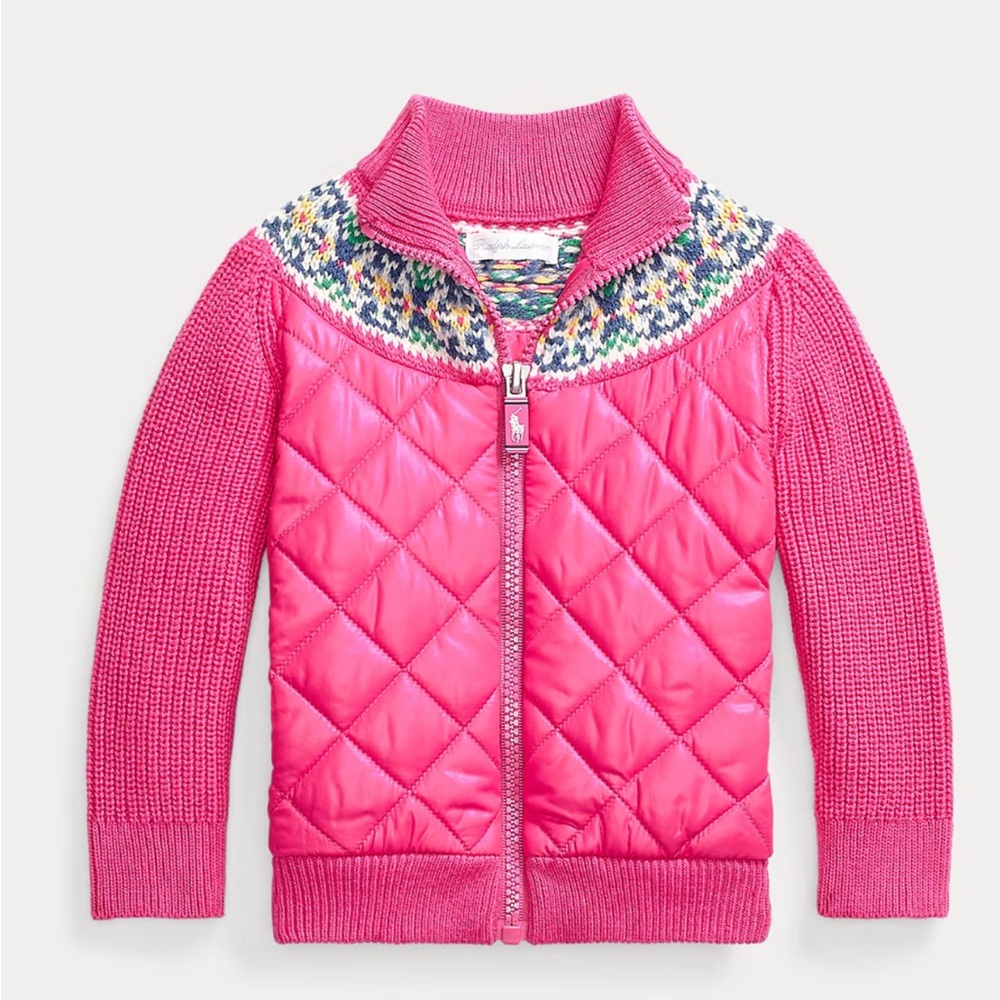 Ralph Lauren NWT Girls XL Pink Quilted Knit Jacket